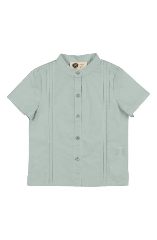Maniere Manière Kids' Pleat Cotton Button-up Shirt In Sage