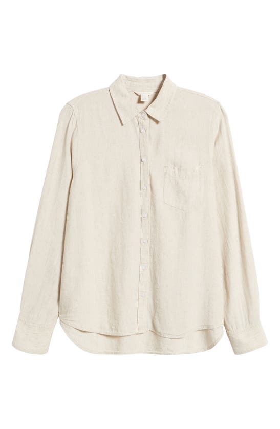 Shop Caslon (r) Linen Blend Button-up Shirt In Flax
