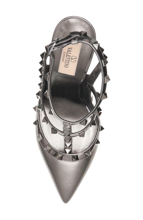 Shop Valentino Garavani Rockstud Pointed Toe T-strap Pump In 113 Antracite