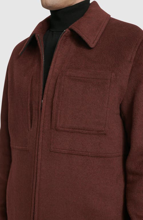 Shop Cole Haan Felt Zip Front Shirt Jacket In Wine