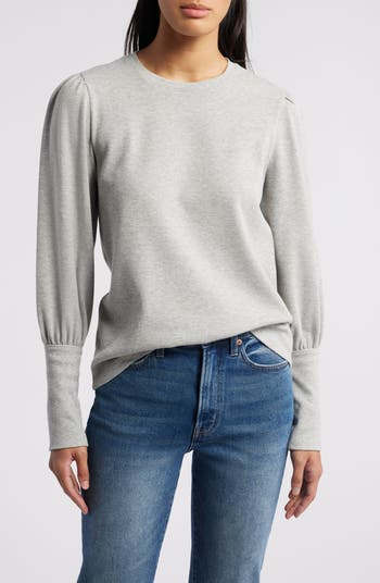 Caslon Crewneck Puff Sleeve Rib Top Nordstrom