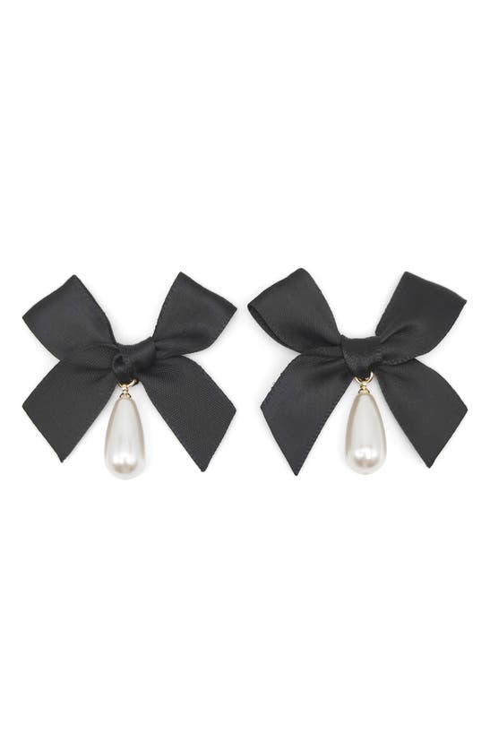 Shop Petit Moments Bow Imitation Pearl Drop Earrings In Black