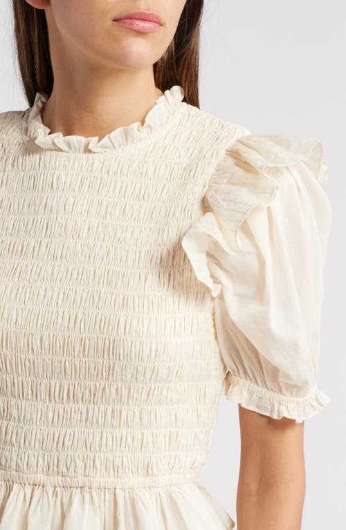 Shop Cleobella Amelie Smocked Ruffle Puff Sleeve Top In Pale Champagne