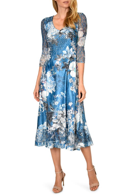 Shop Komarov Charmeuse & Chiffon A-line Dress In Azure Bouquet