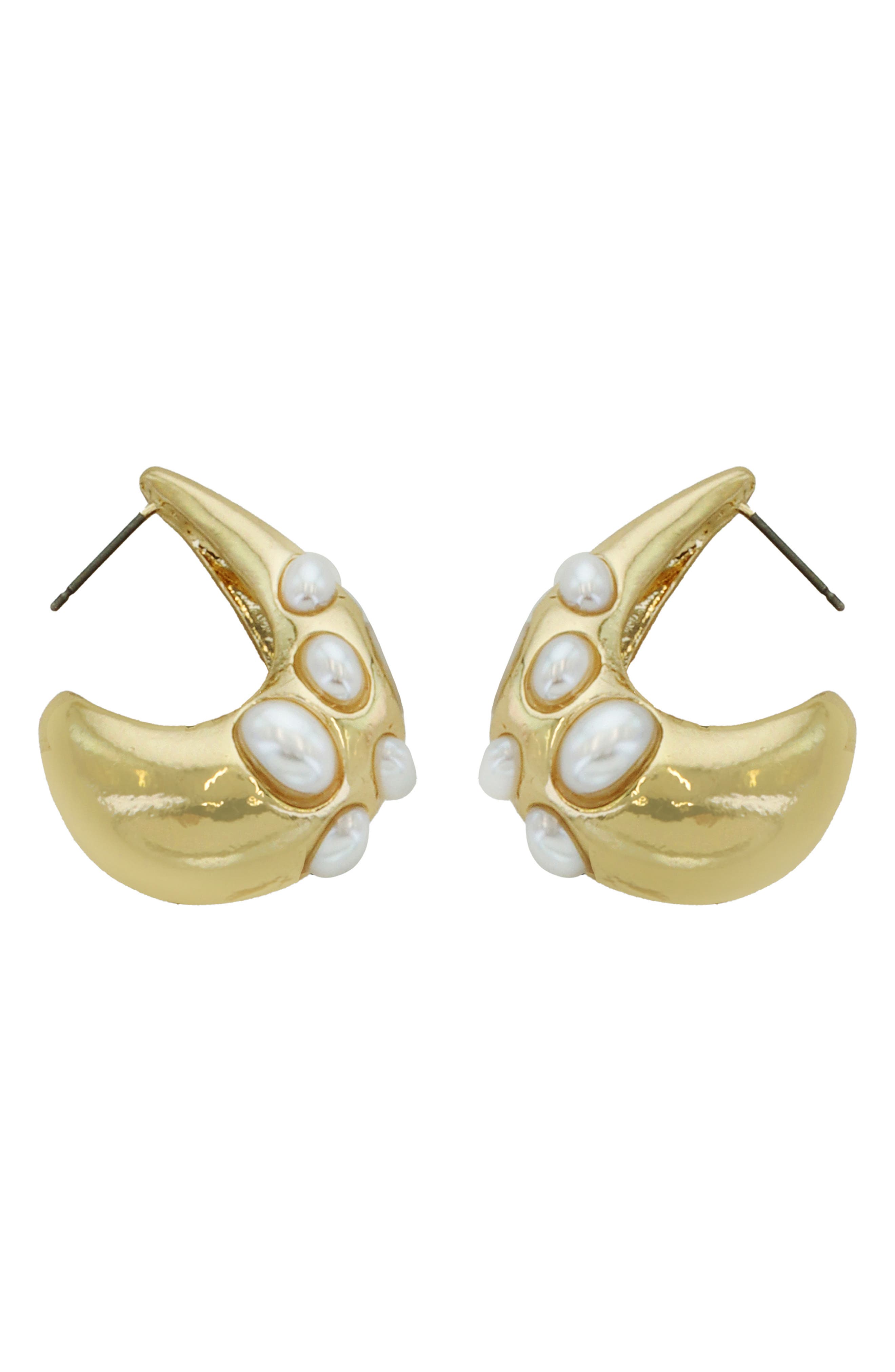 Panacea Faux Pearl Chunky Hoop Earrings in White 