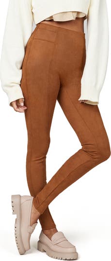$149 Chaps Women's Brown Stretch Faux Suede Leggings Mid Rise