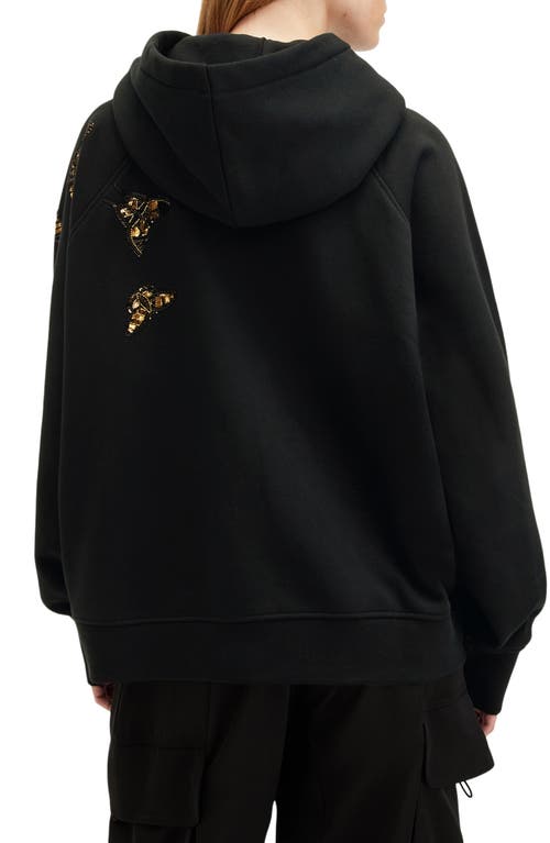 Shop Allsaints Talon Diana Beaded Cotton Blend Hoodie In Black