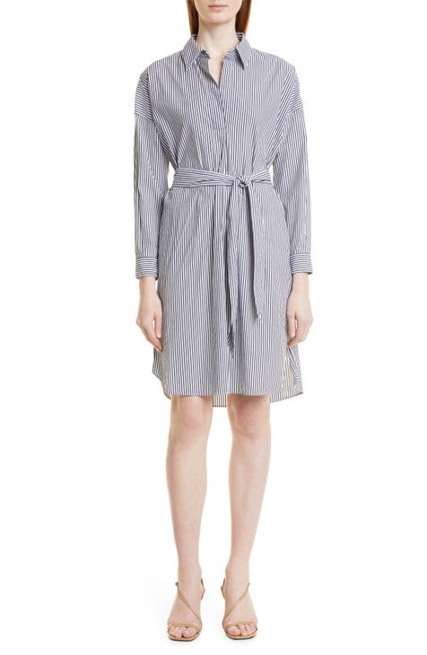 Detelizza Stripe Long Sleeve Cotton Blend Shirtdress