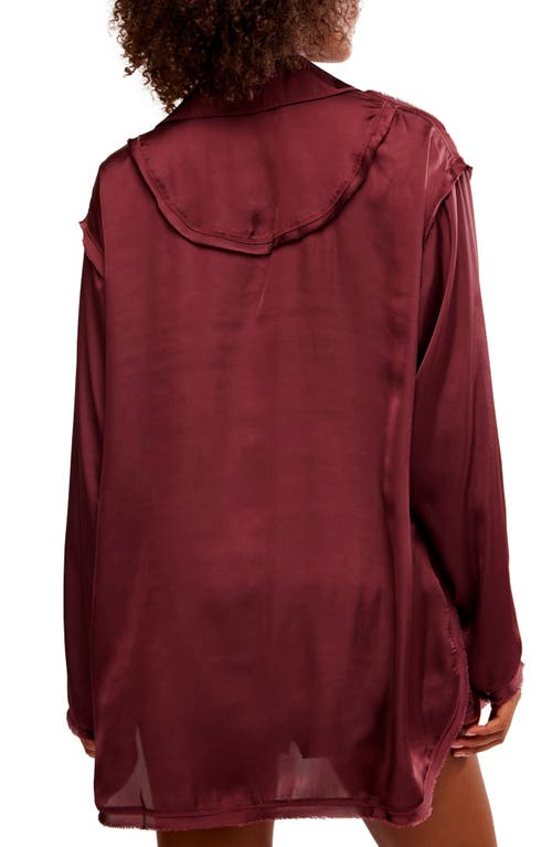 Free People Like Honey Long-sleeve Satin Pajama Shirt In Acai