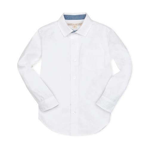 Hope & Henry Boys' Linen Classic Button Down Shirt, Kids In White