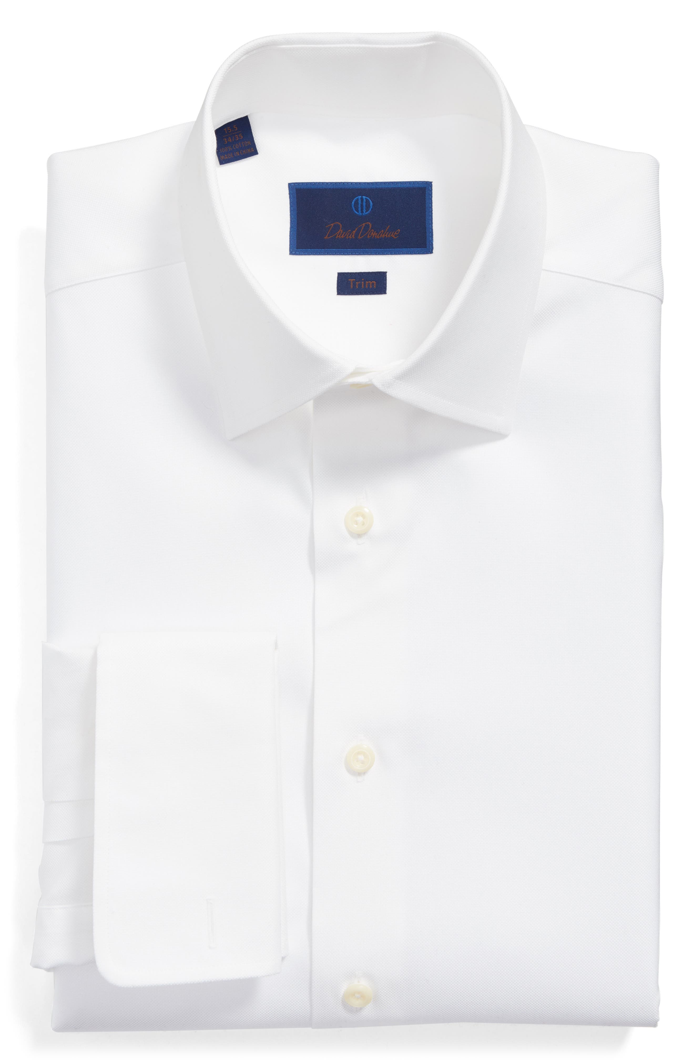 Off White Cream Chevron Check Spread Collar French Cuff Cotton Blend Dress Shirt 