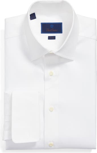 David Donahue Trim Fit Micro Bird's Eye French Cuff Dress Shirt