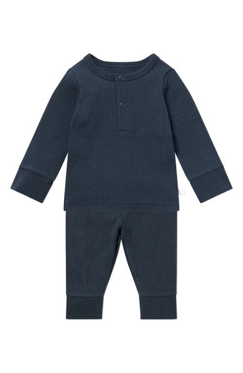 MORI Rib Fitted Two-Piece Pajamas in Ribbed Navy at Nordstrom