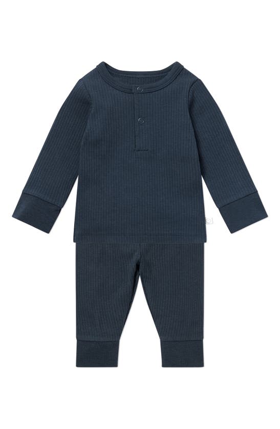 Mori Rib Fitted Two-piece Pajamas In Ribbed Navy