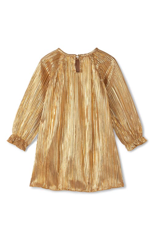 Shop Hatley Metallic Long Sleeve Plissé Party Dress In Gold