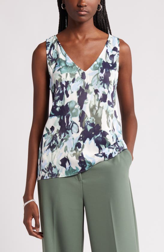 Shop Nordstrom Double V-neck Tank In Ivory- Green Palo Blooms
