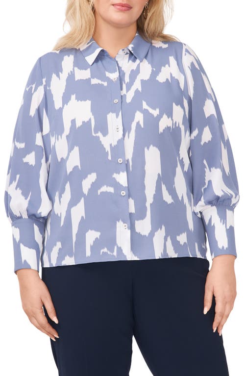 halogen(r) Abstract Print Button-Up Shirt in Infinity Blue