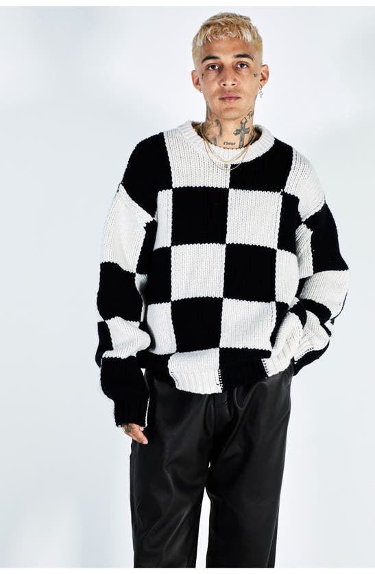 Shop Frame Oversize Checkerboard Wool Sweater In Noir/ Cream