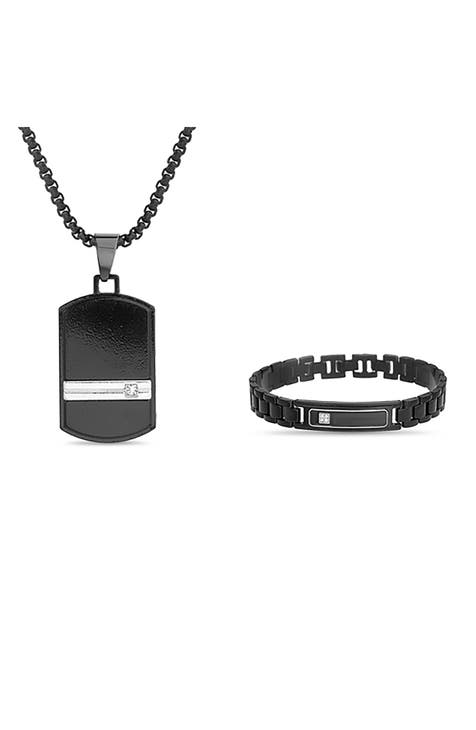 Dog Tag Pendant Necklace & Bracelet Set