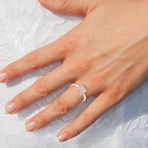 Luvmyjewelry City Arches Square Sterling Silver Diamond Ring In 14kt Rose Gold Vermeil