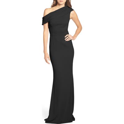 Katie May Layla Pleat One-Shoulder Crepe Gown
