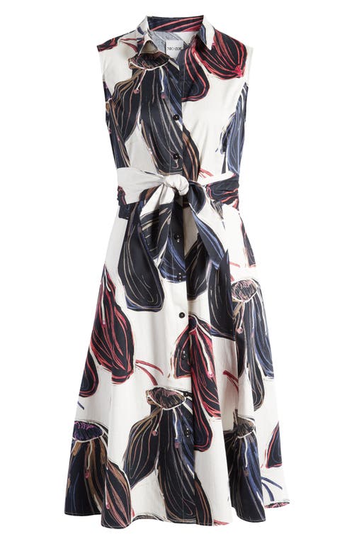 NIC+ZOE Abstract Floral Sleeveless Stretch Cotton Shirtdress in Black Multi