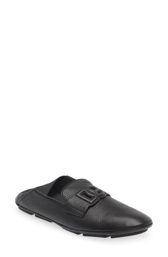 Dolce & Gabbana Leather Loafers With Round Toe And Textured Finish In Nero
