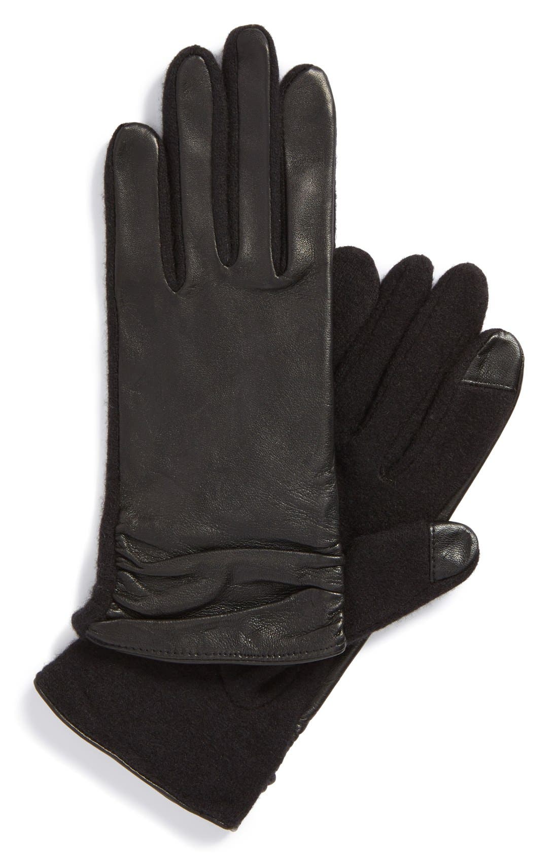 Echo 'Touch Ruched Leather Mix' Gloves Nordstrom