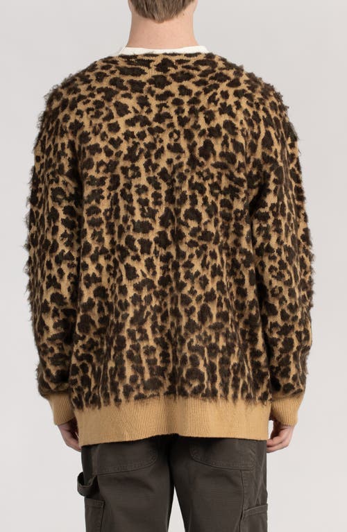 Shop Stan Ray Oversize Fuzzy Leopard Camo Cardigan In Leopard Camo Mohair