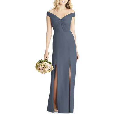 Social Bridesmaids Off The Shoulder Chiffon Gown, Grey