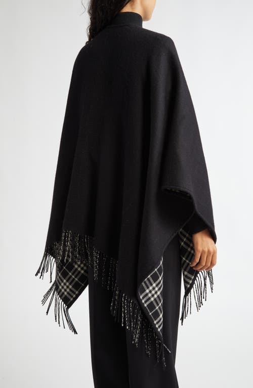 Shop Burberry Reversible Open Front Wool Cape In Black/calico Ip Chk