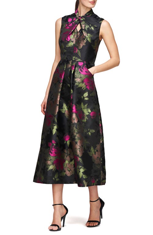 Kay Unger Rosemarie Floral Cocktail Dress In Bright Rose Multi