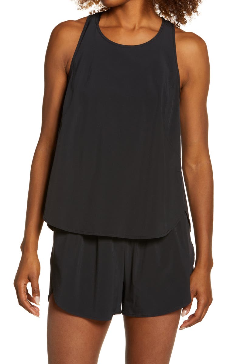 ZELLA Run In Reflective Stretch Woven Tank, Main, color, BLACK
