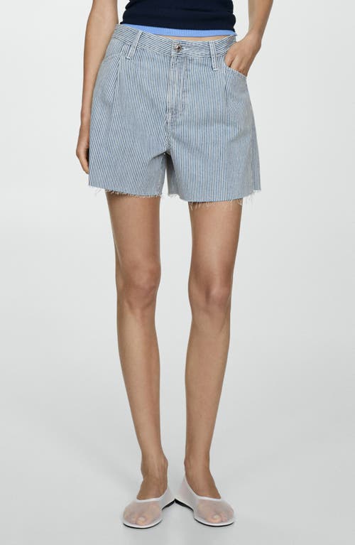 Shop Mango Ibiza Stripe Denim Shorts In Medium Blue