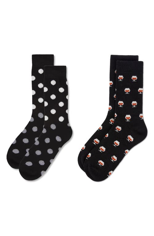 Memoi Assorted 2-pack Crew Socks In Black-black