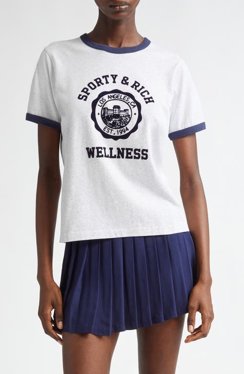 Shop Sporty And Rich Sporty & Rich Flocked Emblem Cotton Ringer Graphic T-shirt In Heather Gray