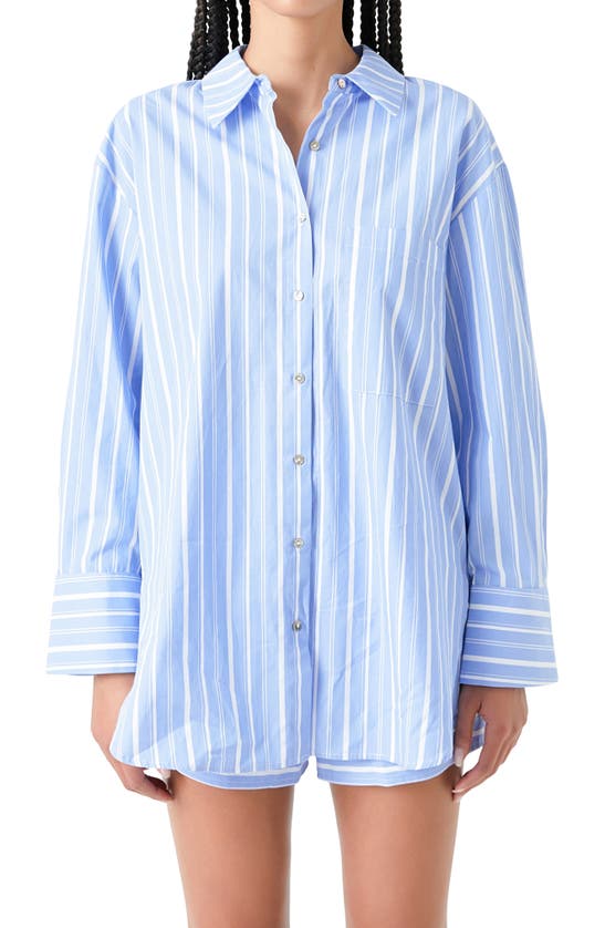 Shop Grey Lab Oversize Stripe Long Sleeve Button-up Shirt In Blue