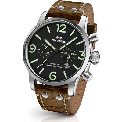 Tw Steel Maverick Chronograph Leather Strap Watch, 4m