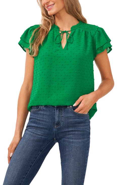 Entro Women's Emerald 3/4 Sleeve Henley Top in Green | Size M