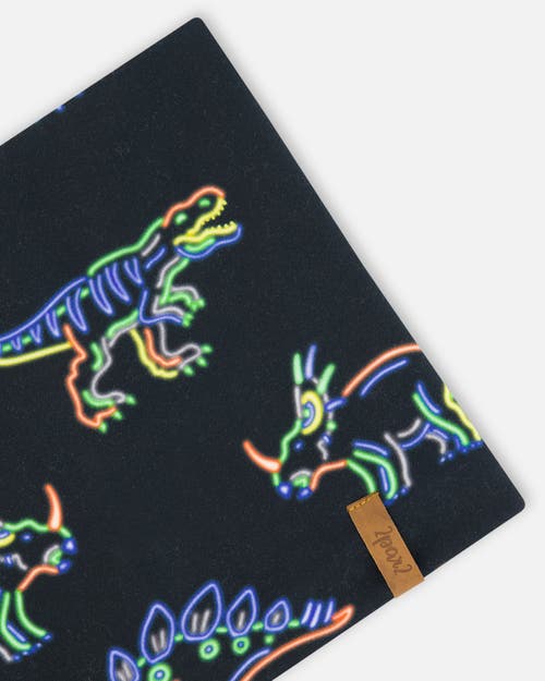 Shop Deux Par Deux Baby Boy's Mid-season Jersey Neckwarmer Black Printed Neon Dino In Printed Dinos