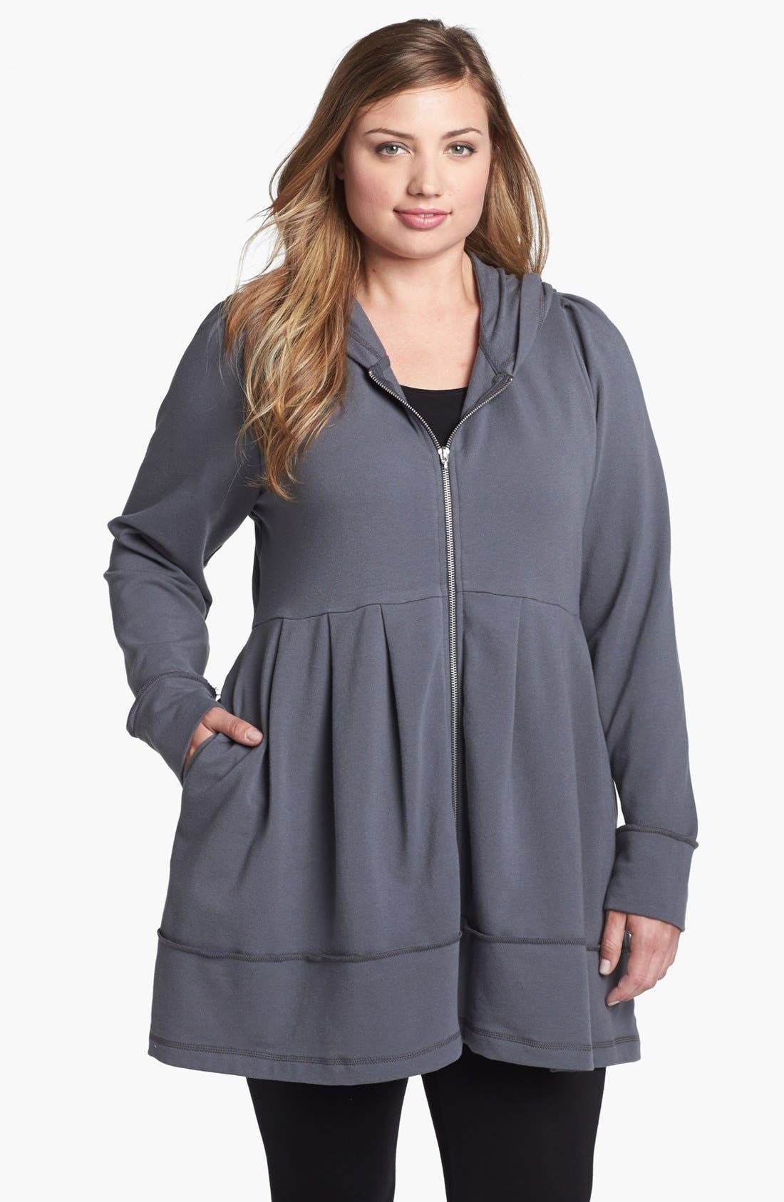 Pink Lotus Pleated Tunic Hoodie (Plus Size) Nordstrom