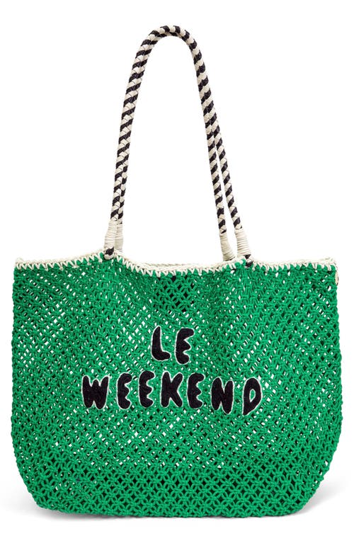 Le Weekend Knot Tote in Green Crochet W/Black
