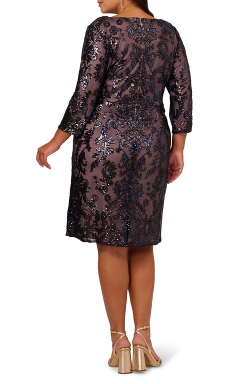 ADRIANNA PAPELL ADRIANNA PAPELL SEQUIN V-NECK SHEATH COCKTAIL DRESS