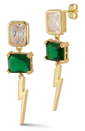 Sphera Milano Cz Thunderbolt Drop Earrings In Gold