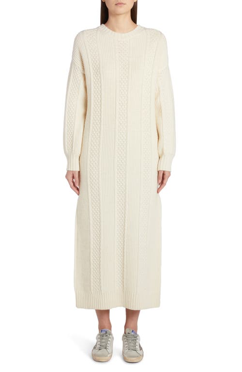 Journey Collection Mixed Stitch Long Sleeve Virgin Wool Sweater Dress in Lambs Wool/Sassfrass