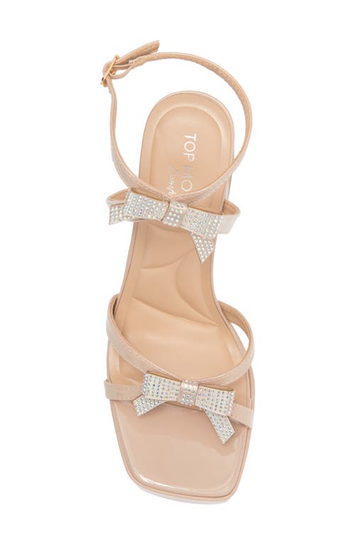 Top Guy Shoes Crystal Bow Block Heel Sandal In Nude