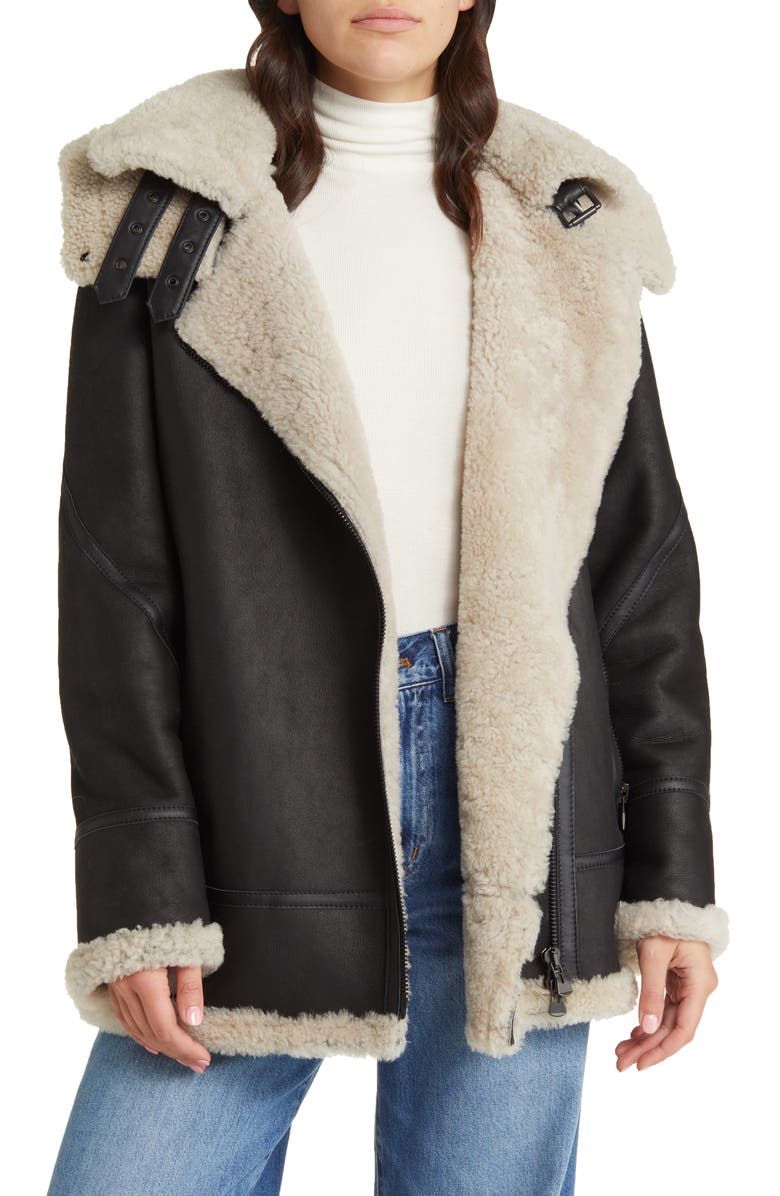 HiSO Martina Genuine Shearling Coat with Detachable Hood, Alternate, color, 