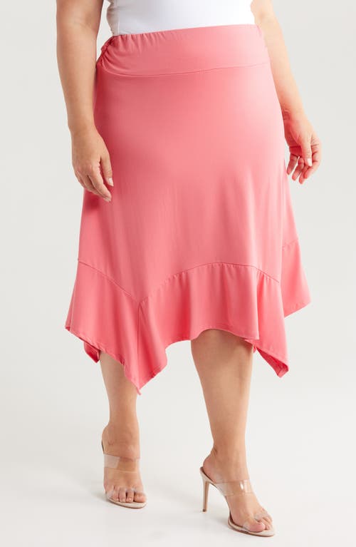 Shop 24seven Comfort Apparel Handkerchief Hem Jersey Midi Skirt In Coral