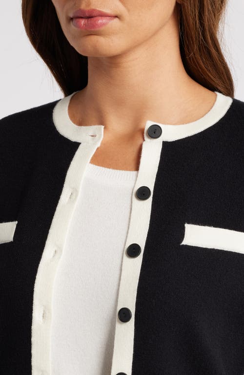 Zoe And Claire Contrast Trim Cardigan In Black
