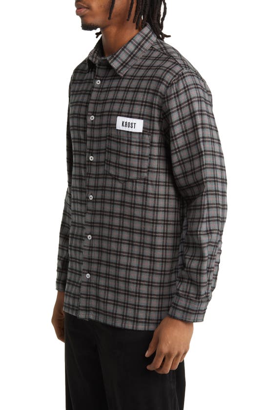 Shop Krost Plaid Cotton Flannel Button-up Shirt In Grey Multi